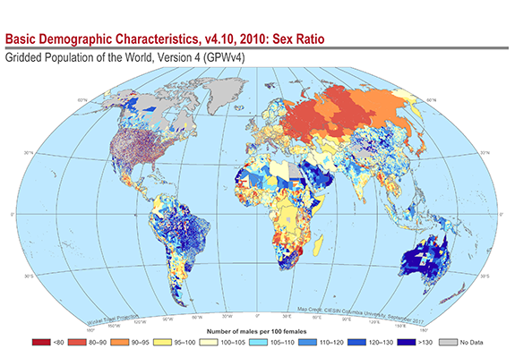 Map of Basic Demographic Characteristics: The proportion of males to females in the Global Population