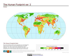 world map showing the extent of the impact of human activities.