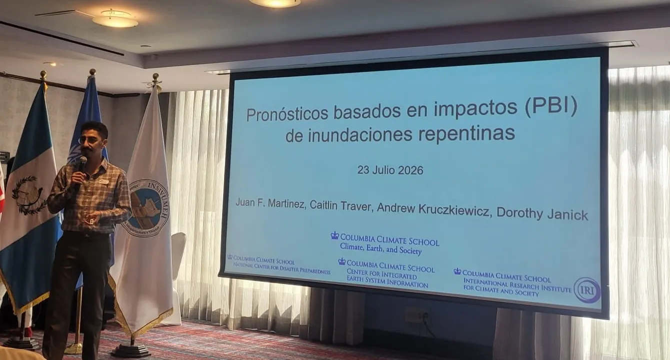 CIESIN's Juan Martinez presenting at the workshop hosted by Guatemala’s National Institute of Seismology, Volcanology, Meteorology, and Hydrology (INSIVUMEH) and WMO.