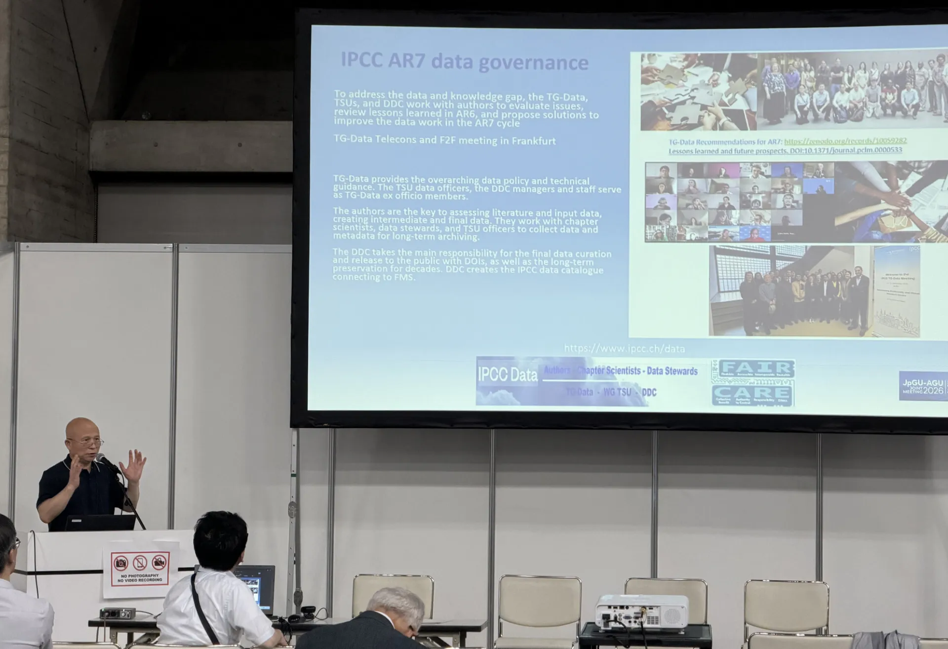 IPCC AR7 Data Stewardship presentation. Photo by Mark Shimamoto

