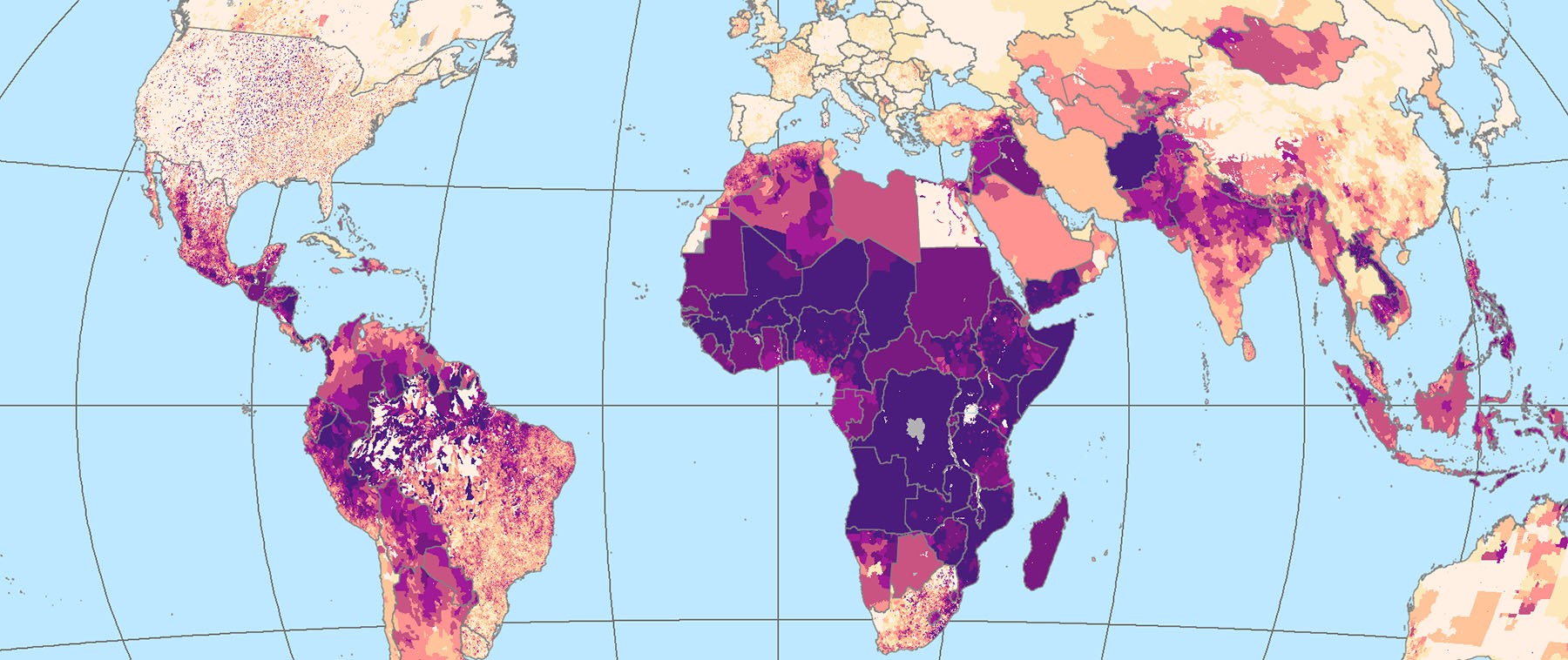 Gridded Population of the World: Basic Demographic Characteristics data set: Percent population of children under 15 years of age compared to total population (darker shading denotes higher percentage of children).