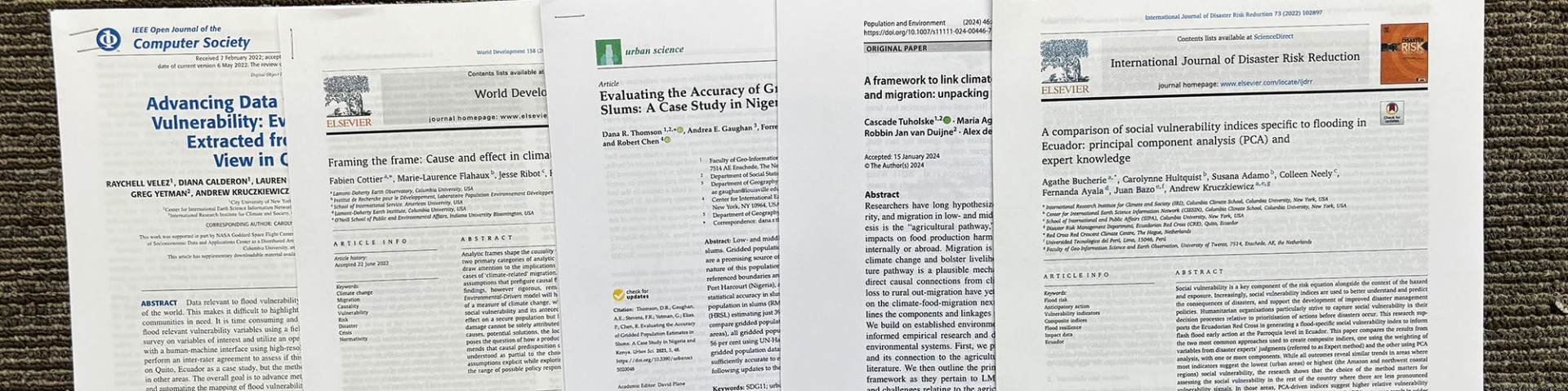 Photo of printed journal articles published by CIESIN staff